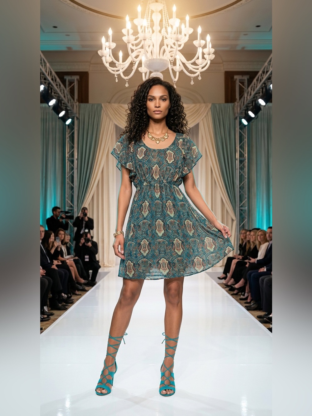 Fire Los Angeles Teal Paisley Short-Sleeve Mini Dress